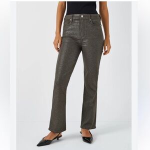 PAIGE Claudine crop bootcut flare jeans 24 Dark Taupe Silver Luxe glitter Coated